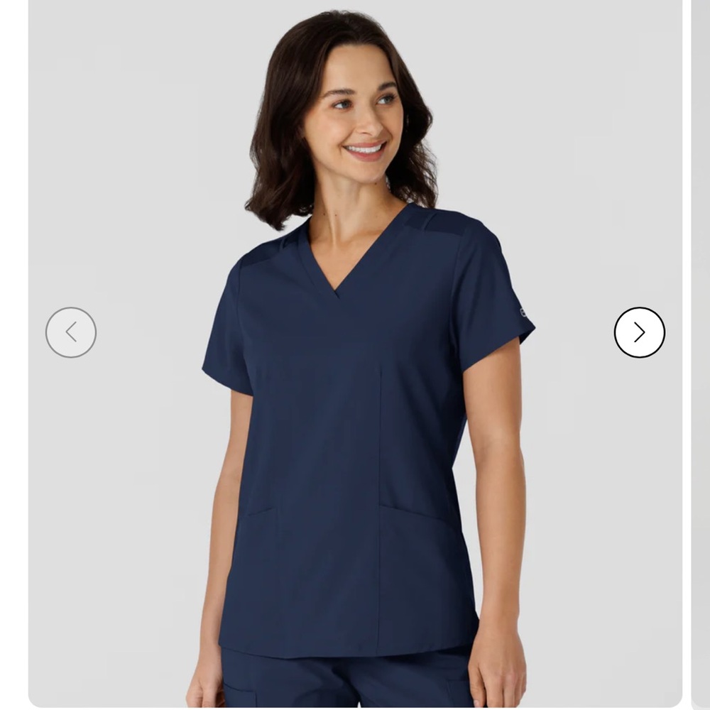 W123 Women's Flex-n-Reach Side Panel V-Neck Scrub Top Navy Wonder Wink